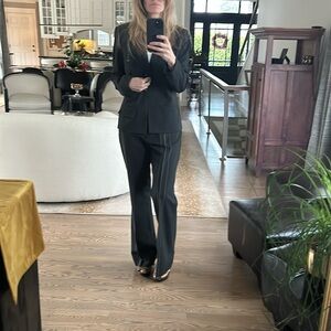 Vintage Wool suit with Asymmetrical striping/pockets fully lined dark grey